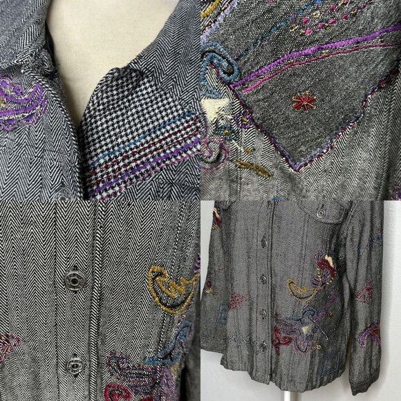 Vintage Units Embroidered Jacket Beaded Patchwork Boho Artsy Shirt Coat L - Picture 5 of 8